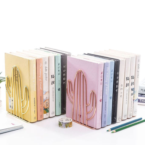 2 Pair Cactus Shaped Metal Bookends Book Support And  Desk Stand